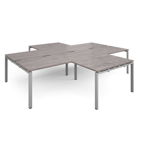 Adapt back to back 4 desk cluster 3200mm x 1600mm with 800mm return desks - silver frame Grey Oak Top - ER32168-S-GO