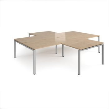 Adapt back to back 4 desk cluster 3200mm x 1600mm with 800mm return desks - silver frame Kendal Oak Top - ER32168-S-KO
