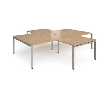 Adapt back to back 4 desk cluster 3200mm x 1600mm with 800mm return desks - silver frame Oak Top - ER32168-S-O