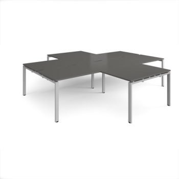 Adapt back to back 4 desk cluster 3200mm x 1600mm with 800mm return desks - silver frame storm grey top - ER32168-S-OG