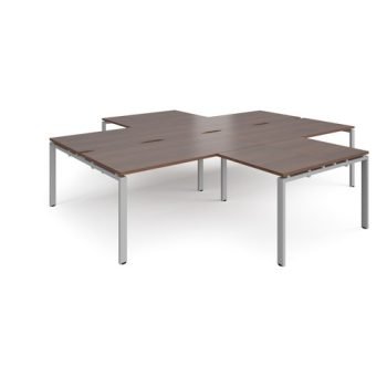 Adapt back to back 4 desk cluster 3200mm x 1600mm with 800mm return desks - silver frame Walnut top - ER32168-S-W