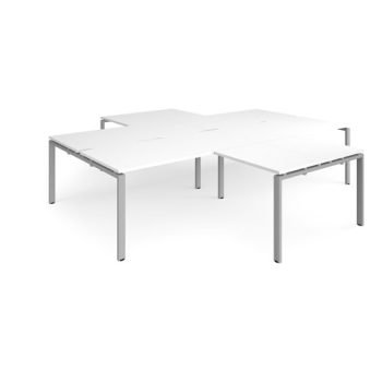 Adapt back to back 4 desk cluster 3200mm x 1600mm with 800mm return desks - silver frame White Top - ER32168-S-WH