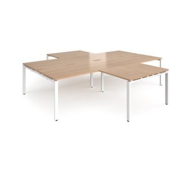 Adapt back to back 4 desk cluster 3200mm x 1600mm with 800mm return desks - white frame Beech top - ER32168-WH-B