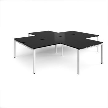 Adapt back to back 4 desk cluster 3200mm x 1600mm with 800mm return desks - white frame black top - ER32168-WH-BK