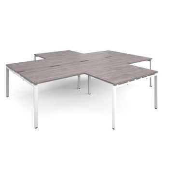 Adapt back to back 4 desk cluster 3200mm x 1600mm with 800mm return desks - white frame Grey Oak Top - ER32168-WH-GO