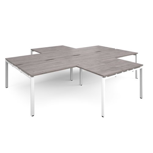 Adapt back to back 4 desk cluster 3200mm x 1600mm with 800mm return desks - white frame Grey Oak Top - ER32168-WH-GO