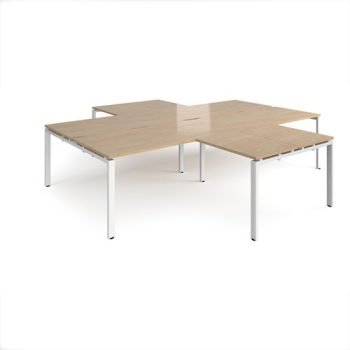 Adapt back to back 4 desk cluster 3200mm x 1600mm with 800mm return desks - white frame Kendal Oak Top - ER32168-WH-KO