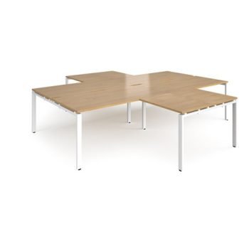 Adapt back to back 4 desk cluster 3200mm x 1600mm with 800mm return desks - white frame Oak Top - ER32168-WH-O