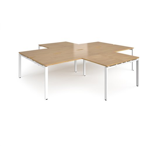 Adapt back to back 4 desk cluster 3200mm x 1600mm with 800mm return desks - white frame Oak Top - ER32168-WH-O