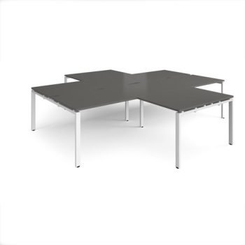 Adapt back to back 4 desk cluster 3200mm x 1600mm with 800mm return desks - white frame storm grey top - ER32168-WH-OG