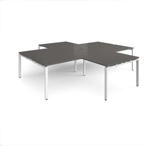 Adapt back to back 4 desk cluster 3200mm x 1600mm with 800mm return desks - white frame storm grey top - ER32168-WH-OG