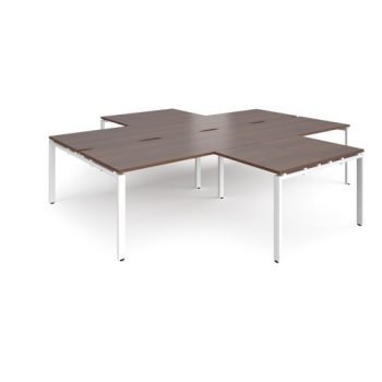 Adapt back to back 4 desk cluster 3200mm x 1600mm with 800mm return desks - white frame Walnut top - ER32168-WH-W