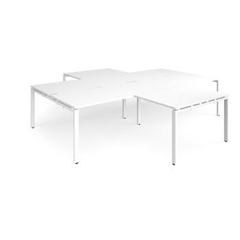 Adapt back to back 4 desk cluster 3200mm x 1600mm with 800mm return desks - white frame White Top - ER32168-WH-WH