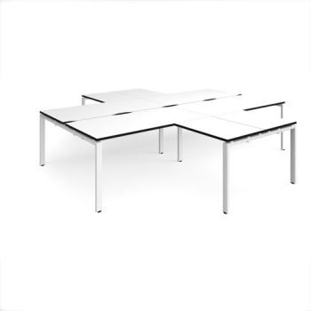 Adapt back to back 4 desk cluster 3200mm x 1600mm with 800mm return desks - white frame White Top black edge - ER32168-WH-WK