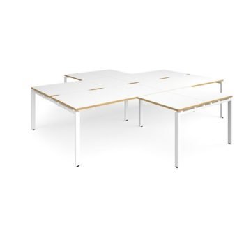 Adapt back to back 4 desk cluster 3200mm x 1600mm with 800mm return desks - white frame White Top with oak edge - ER32168-WH-WO