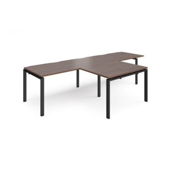 Adapt double straight desks 3200mm x 800mm with 800mm return desks - black frame Walnut top - ER3288-K-W