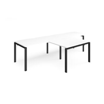 Adapt double straight desks 3200mm x 800mm with 800mm return desks - black frame White Top - ER3288-K-WH
