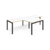 Adapt double straight desks 3200mm x 800mm with 800mm return desks - black frame White Top with oak edge - ER3288-K-WO