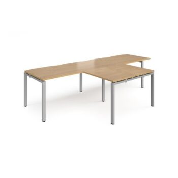 Adapt double straight desks 3200mm x 800mm with 800mm return desks - silver frame Oak Top - ER3288-S-O