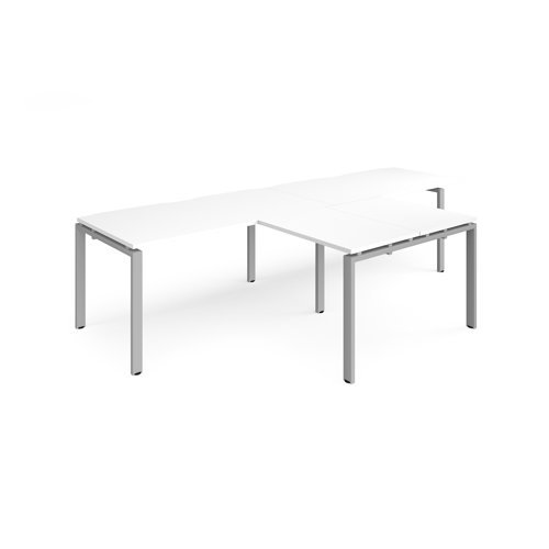 Adapt double straight desks 3200mm x 800mm with 800mm return desks - silver frame White Top - ER3288-S-WH