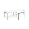 Adapt double straight desks 3200mm x 800mm with 800mm return desks - silver frame White Top with oak edge - ER3288-S-WO