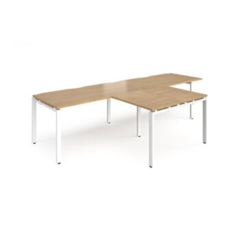 Adapt double straight desks 3200mm x 800mm with 800mm return desks - white frame Oak Top - ER3288-WH-O