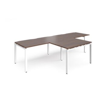 Adapt double straight desks 3200mm x 800mm with 800mm return desks - white frame Walnut top - ER3288-WH-W