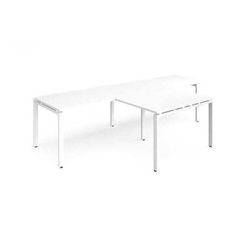Adapt double straight desks 3200mm x 800mm with 800mm return desks - white frame White Top - ER3288-WH-WH