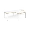 Adapt double straight desks 3200mm x 800mm with 800mm return desks - white frame White Top with oak edge - ER3288-WH-WO
