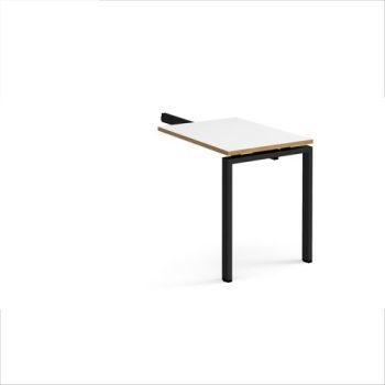 Adapt add on unit single return desk 800mm x 600mm - black frame White Top with oak edge - ER86-AB-K-WO