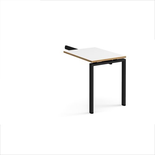 Adapt add on unit single return desk 800mm x 600mm - black frame White Top with oak edge - ER86-AB-K-WO