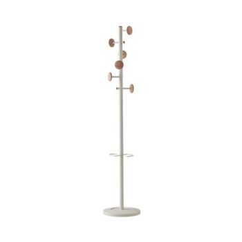 Ersa coat stand with 6 coat hooks and 3 umbrella hooks - White & Oak - ERCS