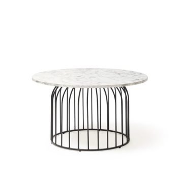 Este circular coffee table with black wire frame and Carrara marble effect top - ESC800