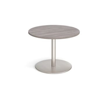 Eternal circular boardroom table 1000mm - brushed steel base Grey Oak Top - ETN10C-BS-GO