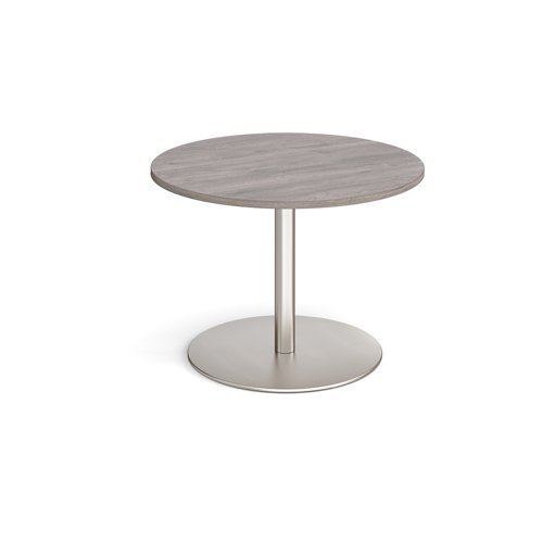 Eternal circular boardroom table 1000mm - brushed steel base Grey Oak Top - ETN10C-BS-GO