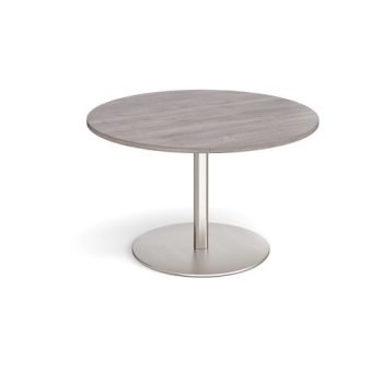 Eternal circular boardroom table 1200mm - brushed steel base Grey Oak Top - ETN12C-BS-GO