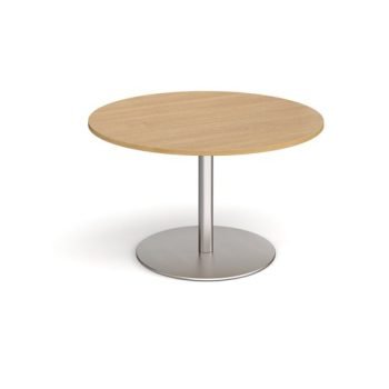 Eternal circular boardroom table 1200mm - brushed steel base Oak Top - ETN12C-BS-O