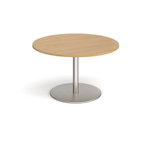 Eternal circular boardroom table 1200mm - brushed steel base Oak Top - ETN12C-BS-O
