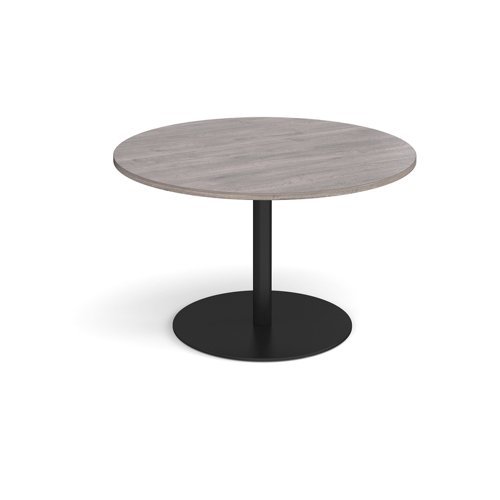 Eternal circular boardroom table 1200mm - black base Grey Oak Top - ETN12C-K-GO