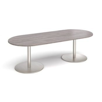 Eternal radial end boardroom table 2400mm x 1000mm - brushed steel base Grey Oak Top - ETN24-BS-GO