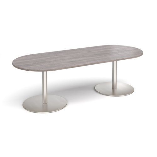 Eternal radial end boardroom table 2400mm x 1000mm - brushed steel base Grey Oak Top - ETN24-BS-GO