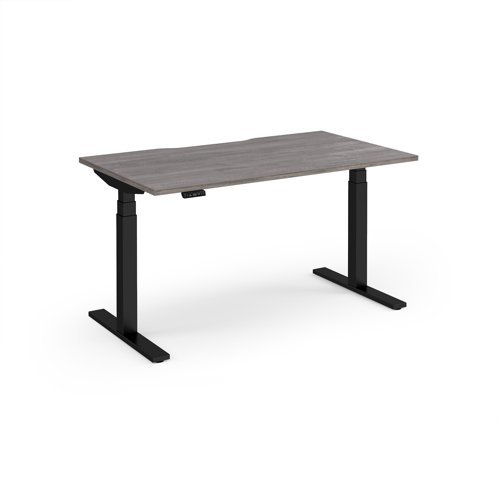 Elev8 Luxe Straight Sit-Stand Desk 1400mm x 800mm - Black Frame / Grey Oak Top - EVL-1400-K-GO