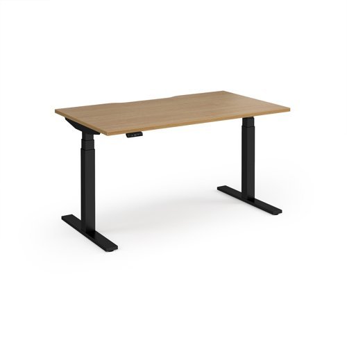 Elev8 Luxe Straight Sit-Stand Desk 1400mm x 800mm - Black Frame / Oak Top - EVL-1400-K-O