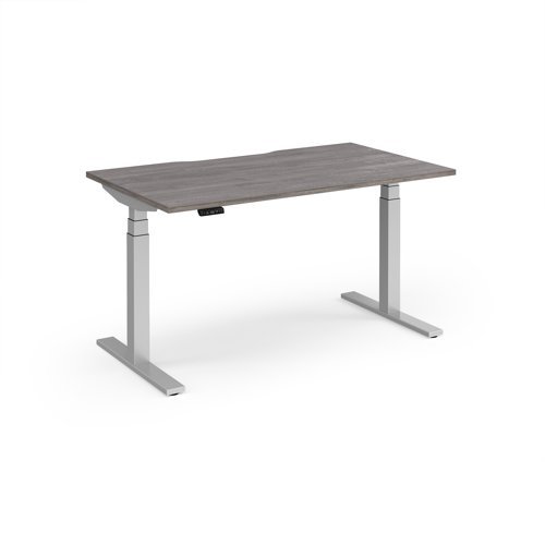 Elev8 Luxe Straight Sit-Stand Desk 1400mm x 800mm - Silver Frame / Grey Oak Top - EVL-1400-S-GO
