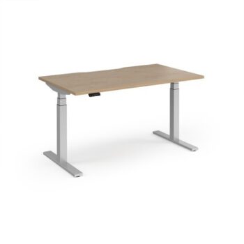 Elev8 Luxe Straight Sit-Stand Desk 1400mm x 800mm - Silver Frame / Kendal Oak Top - EVL-1400-S-KO