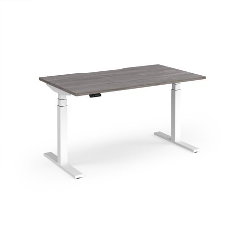 Elev8 Luxe Straight Sit-Stand Desk 1400mm x 800mm - White Frame / Grey Oak Top - EVL-1400-WH-GO