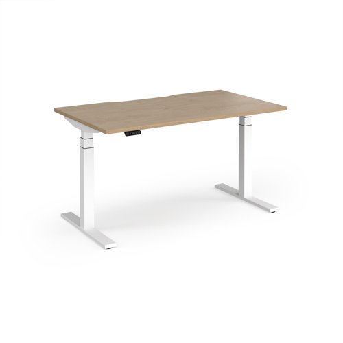 Elev8 Luxe Straight Sit-Stand Desk 1400mm x 800mm - White Frame / Kendal Oak Top - EVL-1400-WH-KO
