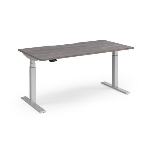 Elev8 Luxe Straight Sit-Stand Desk 1600mm x 800mm - Silver Frame / Grey Oak Top - EVL-1600-S-GO