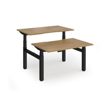 Elev8 Luxe Sit-Stand Back-To-Back Desks 1200mm x 800mm - Black Frame / Oak Top - EVLB-1200-K-O
