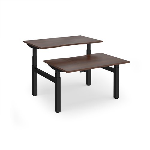 Elev8 Luxe Sit-Stand Back-To-Back Desks 1200mm x 800mm - Black Frame / Walnut Top - EVLB-1200-K-W